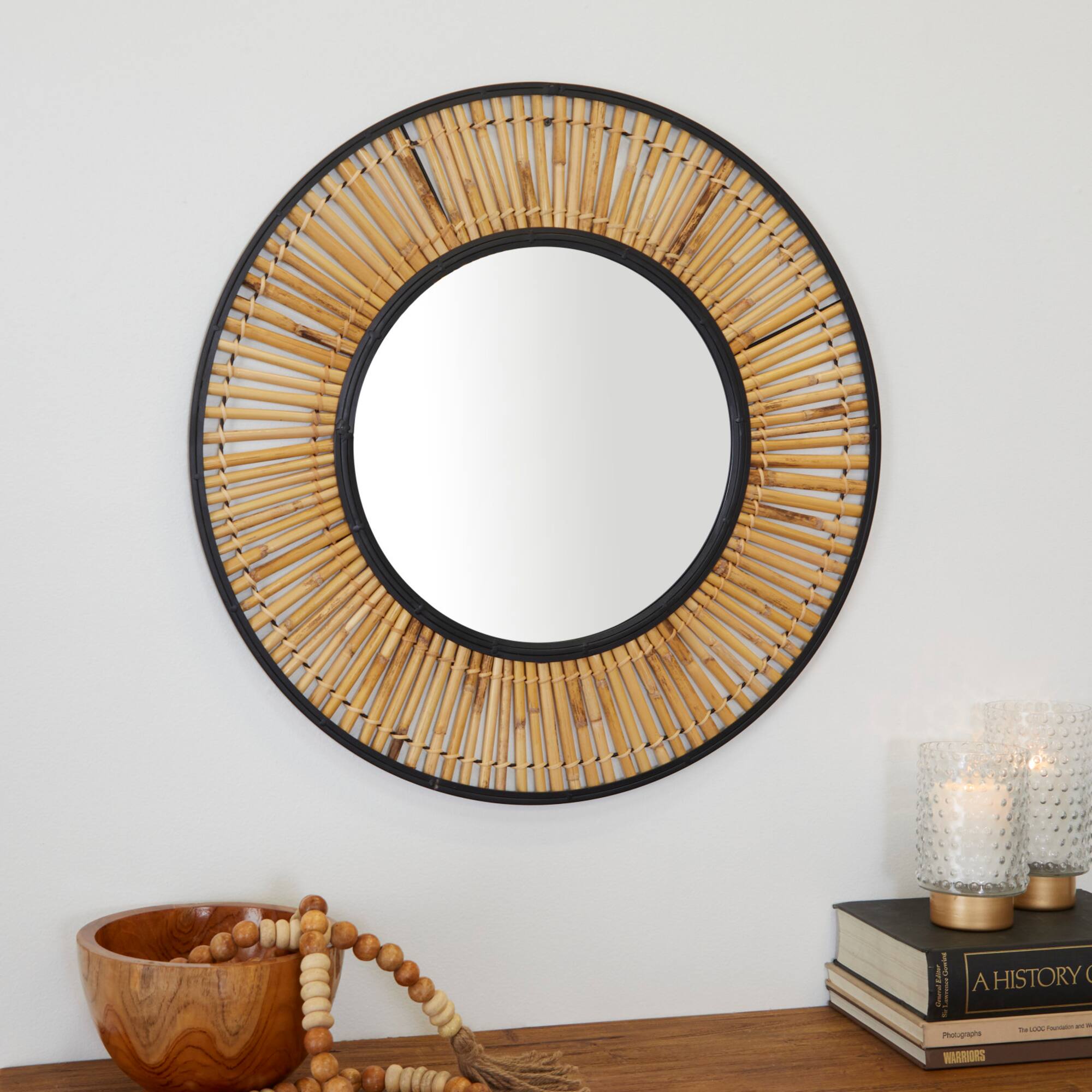 Brown Metal Handmade Weaved Frame Wall Mirror 28" x 1" x 28"